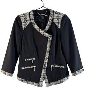 White House Black Market Moto Jacket Tweed Black Purple Zip Up Light Weight 0